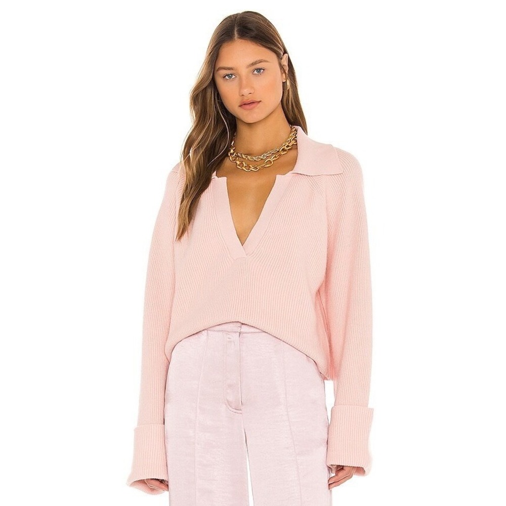 L'Academie Jersey Harvey Blush Pink Ribbed Knit Sweater XS Revolve Top